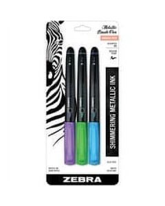 Zebra Pen Metallic Brush Pen, Medium Point, Pigment Ink, Assorted Colors, Zebra Metal.Brush ST 3/PKG, 3 Count"