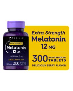 Melatonin 12 mg | 300 Tablets | Berry Flavor | by Carlyle