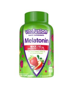 vitafusion Max Strength Melatonin Sleep Aid Gummy Supplements, Strawberry Flavor, 10 mg, 100 Count"