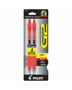 Pilot G2 Retractable Gel Roller Pens, Fine Point, Red, 2 Pk"