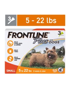 FRONTLINE® Plus for Dogs Flea and Tick Treatment, Small Dog, 5-22 lbs, Orange Box, 3 CT"