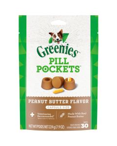 Greenies Pill Pockets For Dogs Pill Maskers Size Natural Dry Soft Dog Treats With Real Peanut Butter, 7.9 Oz. Pack (30 Treats)"