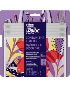 Ziploc Brand Boho Collection Essential Stuff Accessory Bags, 5 Bags"