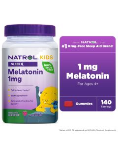 Natrol® Kids Melatonin, Sleep Gummies for Children, Raspberry Flavor, 1mg, 140 Count"