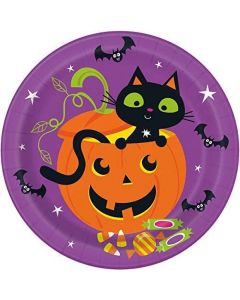 Cat and Pumpkin Halloween 8 Ct Dinner Luncheon 9"" Plates