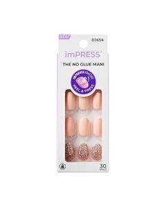 KISS imPRESS No Glue Needed Press On Nails, Design, Evanesce, Beige, Short Oval, 30 Count"