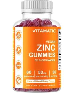 Vitamatic Zinc 50mg Gummies - 60 Vegan Gummies - Gluten Free - Healthy Immune Support for Adults, Men, Women"