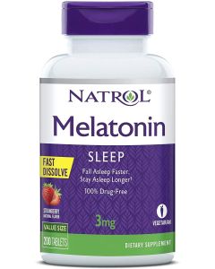 Natrol Melatonin Fast Dissolve Tablets, Helps You Fall Asleep Faster, Stay Asleep Longer, Easy to Take, Dissolves in Mouth, Faster Absorption, Maximum Strength, Strawberry Flavor, 3mg, 200 Count"