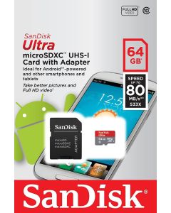 Sandisk Ultra Plus 64 GB 130 Mbps Speed Microsdxc Uhs-i Card With Adapter, Grey/Red"