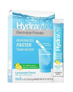 Hydralyte Electrolyte Powder, All Natural Hydration, Instant Dissolve Sticks, Lemonade, 12 Count"