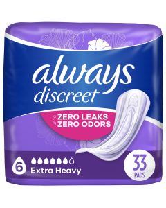 Always Discreet Incontinence Pads, Extra Heavy Absorbency, Regular, 33 Ct"