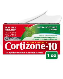 Cortizone-10 Ultra Moisturizing 1% Hydrocortisone Anti Itch Cream and Bug Bite Relief, Maximum Strength, 1 oz"