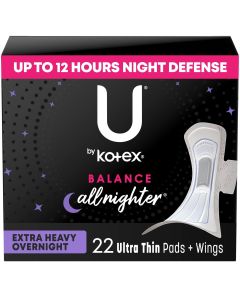 U by Kotex Balance Ultra Thin Overnight Pads with Wings, Extra Heavy Absorbency, 22 Ct"