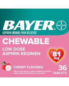 Bayer Chewable Aspirin Regimen Low Dose Pain Reliever Tablets, 81mg, Cherry, 36 Count"