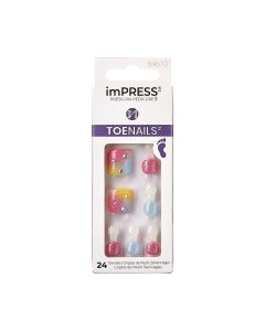 KISS imPRESS Square Press-On Toenails, Multicolored, 24 Pieces"