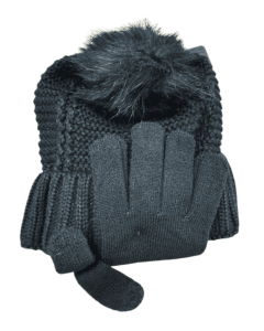 Winter Essentials Women’s Black Pompom Hat and Texting Tip Glove Gift Set, Made with Recycled Fiber"