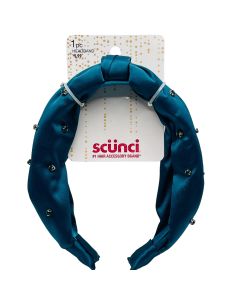 Scunci Deep Teal Color Hair Headband Women Jewels, Satin Fabric"