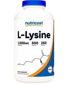 Nutricost L-Lysine 1000mg, 500 Capsules - 500mg Per Capsule, Health Supplement"