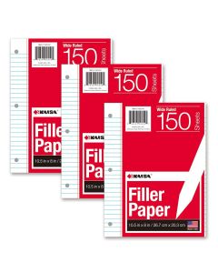 KAISA Filler Paper Loose Leaf Paper, Wide Ruled Paper, 8""x10-1/2"", 3-Hole Punched Binder Paper For 3-Ring Binders,150 Sheets/pack 3Pack, F15001W"