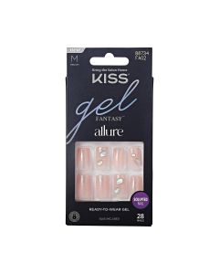 KISS Gel Fantasy Allure Ready-To-Wear Medium Square Fake Nails, Pink Jeweled, 28 Pieces"