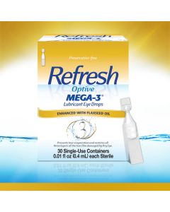 Refresh Optive Mega-3 Lubricant Eye Drops Preservative-Free Artificial Tears, 0.4 ml, 30 Count"