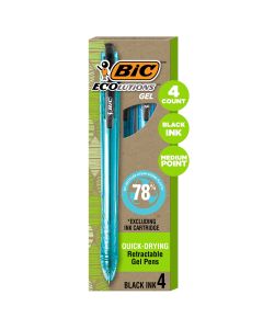 BIC Ecolutions Ocean-Bound Plastic Gel Pens, Medium Point (1.0mm), Black,  Pack of 4"