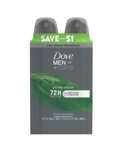 Dove Men+Care Antiperspirant Deodorant Dry Spray Twin Pack, Citrus, 3.8 oz"