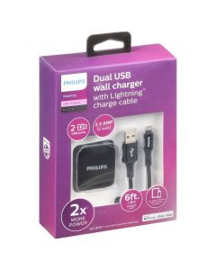 Philips Dual Apple Devices USB Wall Charger with 6 ft Lightning Cable