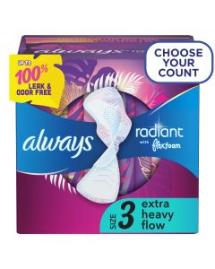 Always Radiant Feminine Pads with Wings, Size 3, Extra Heavy Absorbency, Scented, 22 Count"