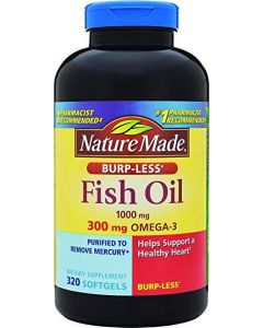 Nature Made Fish Oil 1000mg, Omega 3 300mg, Burp-Less Softgel, 320 Count"