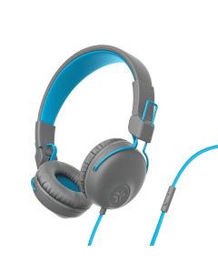 JLab Studio On-Ear Headphones, Wired Headphones, Gray/Blue, Tangle Free Cord, Ultra-Plush Faux Leather with Cloud Foam Cushions, 40mm Neodymium Drivers with C3 Sound"