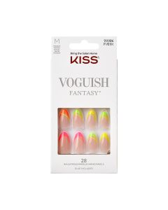 KISS Voguish Fantasy Medium Almond Glue-On Summer Nails, Multi-Neon, 28 Pieces"