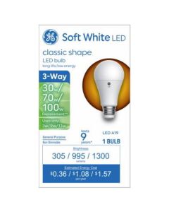 GE 93130562 LED 3-Way Light Bulb, A19 Medium Base, Soft White, 3/9/13 Watt - Quantity 1"