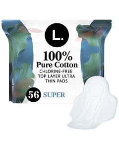 L. Ultra Thin Pads, Super Absorbency, 56 Ct, 100% Pure Cotton Top Layer"