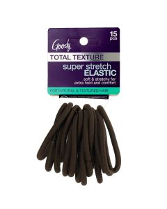 Goody Total Texture Super Stretch Elastics - 15 Count, Brown - Suitable for All Hair Types - Ouchless Pain-Free Hair Accessories for Women and Girls - All Day Comfort Won't Break or Snag Your Hair"