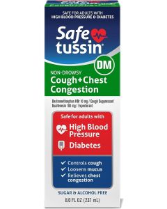 Safetussin DM Cough + Chest Congestion, Safe for Adults with High Blood Pressure & Diabetes, 8 oz"