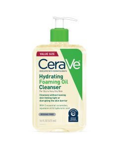 CeraVe Hydrating Foaming Oil Facial Cleanser, Dry Skin Face Wash with Hyaluronic Acid, 16 fl oz"