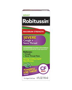 Robitussin Adult Maximum Strength Severe Cough + Sore Throat Relief Medicine (4 Fluid Ounce Bottle)