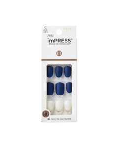 KISS imPRESS Press-On Manicure Fake Nails   Chasing Stars, Short, Square, Blue, Easy Press On, Chip Proof, Smudge Proof, Waterproof, No Dry Time, Comfortable & Secure, Super Hold Adhesive"