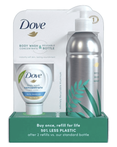 Dove Daily Moisture Body Wash Refill Concentrate & Reusable Aluminum Bottle - 4 fl oz/Makes 16 fl oz