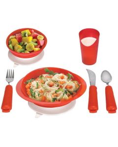 Essential Medical Supply Power of Red Complete Adaptive Dinnerware Setting for Alzheimer's and Dementia with Plate, Bowl, Cup, and Utensil Set"