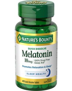 Nature's Bounty Melatonin 10 mg Quick Dissolve Tablets, Drug-Free Sleep Aid, 45 Ct"