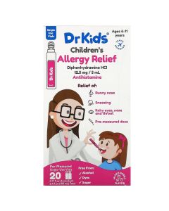 DrKids Children's Allergy Relief, Ages 6-11 Years, Mixed Berry, 20 Single-Use Vials, 0.17 fl oz (5 ml ) Each"