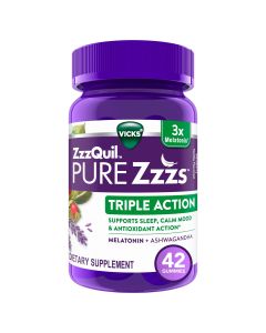 Vicks ZzzQuil Pure Zzzs Triple Action Sleep Aid Gummies, Melatonin 6mg for Sleep Support, 42 Count"