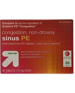 Non-Drowsy Nasal Decongestant PE Phenylephrine HCl 10mg 36ct By Up&Up Compare to Sudafed PE