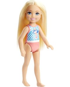 Barbie Club Chelsea Doll, Small Doll with Long Blonde Hair, Blue Eyes & Mermaid-Graphic Swimsuit"