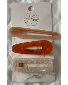 Hive and Co. Salon Hair Clip Set, 3CT  Marbel orange"