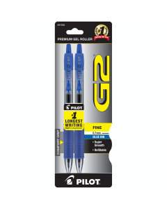 Pilot G2 Retractable Gel Ink Pens, Fine Point, Blue, 2 Pack"