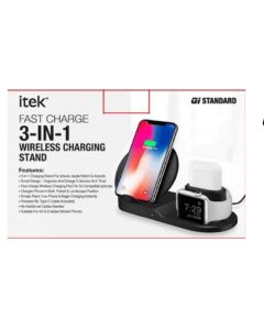 Itek 3-in-1 Qi Wireless Charging Stand with USB-C Cable, Black - Streamline Your Charging Needs in Style"