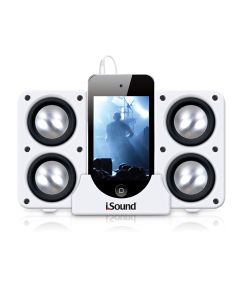 Open Box iSound Quad-X Portable Foldable USB or Battery Powered 3.5mm Wired Speaker Dock System, White"